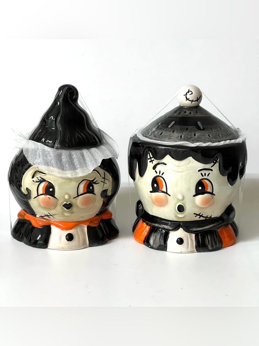 Johanna Parker Halloween 2026 Frankenstein & Bride Jar Set of 2 w/Lids NEW 5.5"